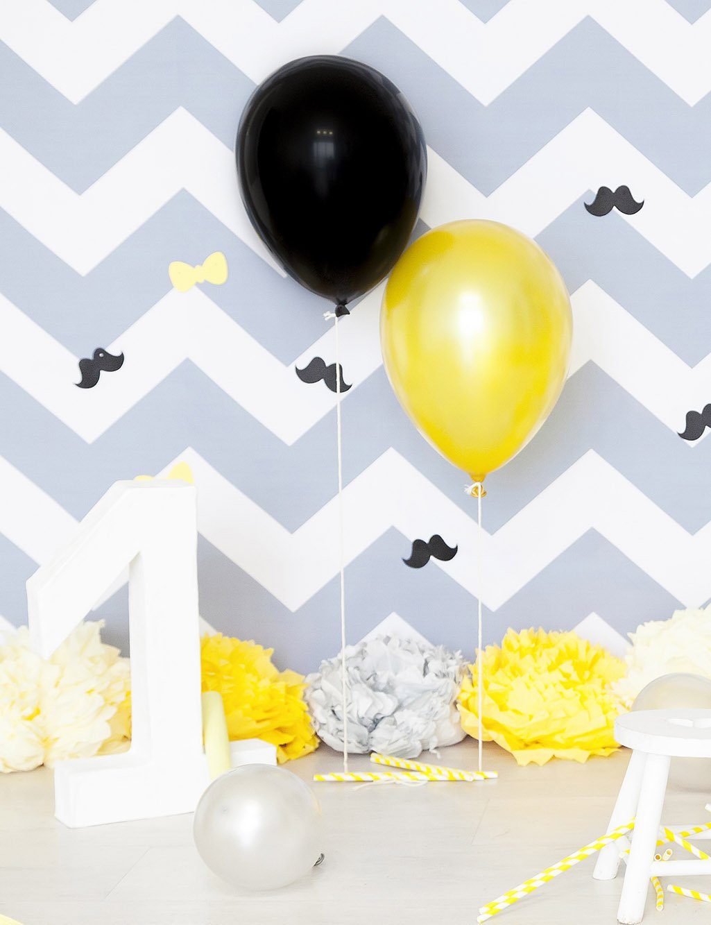 Gray Chevron Wall With Floor Colorful Balloons For 1 Birthday Photo Backdrop Shopbackdrop