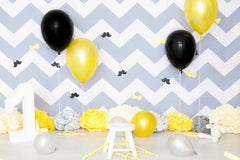 Gray Chevron Wall With Floor Colorful Balloons For 1 Birthday Photo Backdrop Shopbackdrop