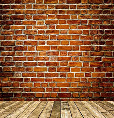 Grungy Textured Red Brick Wall With Warm Brown Wooden Floor Photography Backdrop J-0272 Shopbackdrop