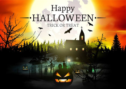 Halloween Background With Forest Castle Of Terror And Pumpkin Backdrop Shopbackdrop