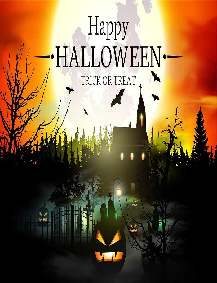 Halloween Background With Forest Castle Of Terror And Pumpkin Backdrop Shopbackdrop