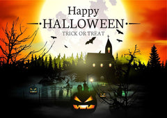 Halloween Background With Forest Castle Of Terror And Pumpkin Backdrop Shopbackdrop