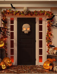 Halloween Decorated Front Door With Various size Shape Pumpkin Photography Backdrop J-0727 Shopbackdrop