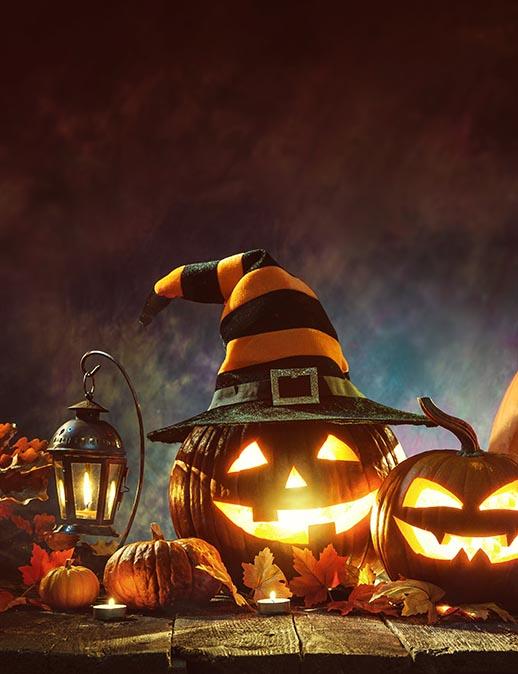Halloween Pumpkin With Magic Hat On Wood Floor Backdrop For Holiday Photo Shopbackdrop