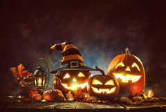 Halloween Pumpkin With Magic Hat On Wood Floor Backdrop For Holiday Photo Shopbackdrop
