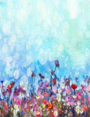 Hand Painted Floral With Bokeh Green Blue Sky Photography Backdrop J-0593 Shopbackdrop