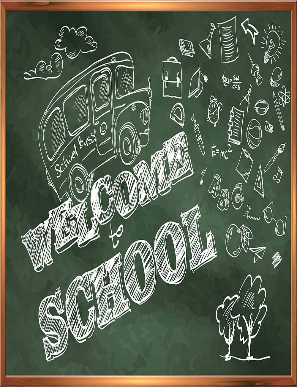 Hand Painted Welcome To School On Green Chalkboard Photography Backdrop J-0704 Shopbackdrop