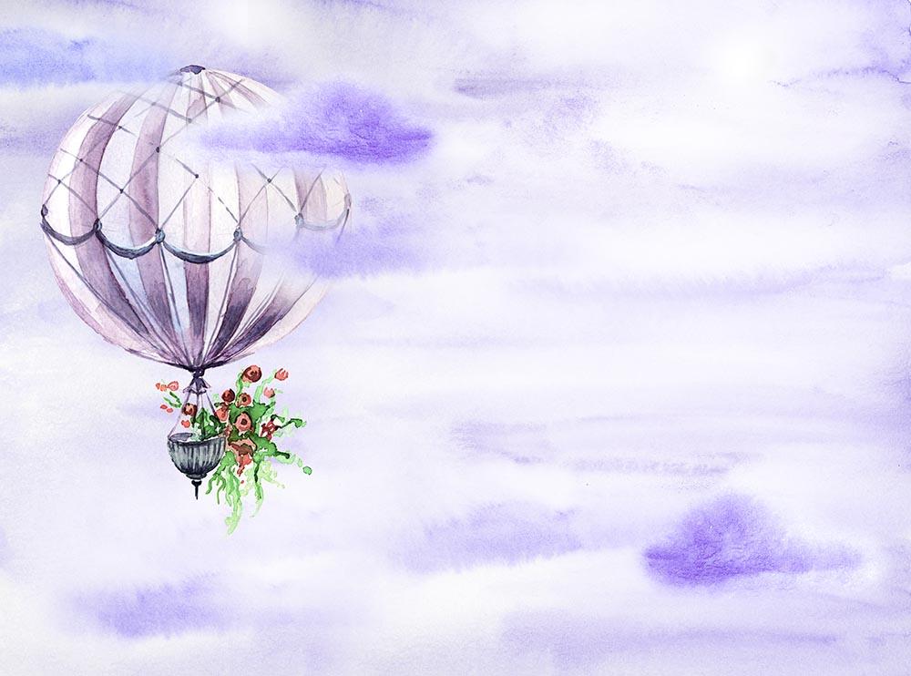 Hot Air Balloon Fly In Purple Sky Photography Fabric Backdrop Shopbackdrop