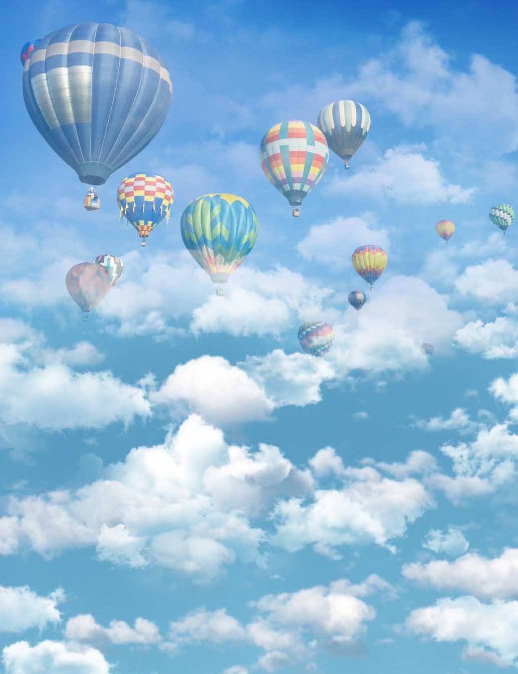 Hot Balloons Fly In Cloudy Sky Backdrop For Baby Photography Shopbackdrop