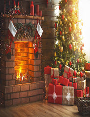 Interior Classic Christmas Tree Fireplace Photography Backdrop J-0811 Shopbackdrop