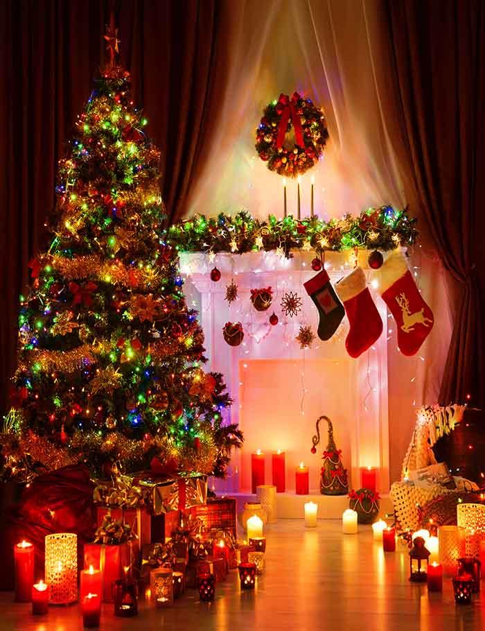 Lighting Xmas Tree Christmas Room For Holiday Photography Backdrop J-0035 Shopbackdrop