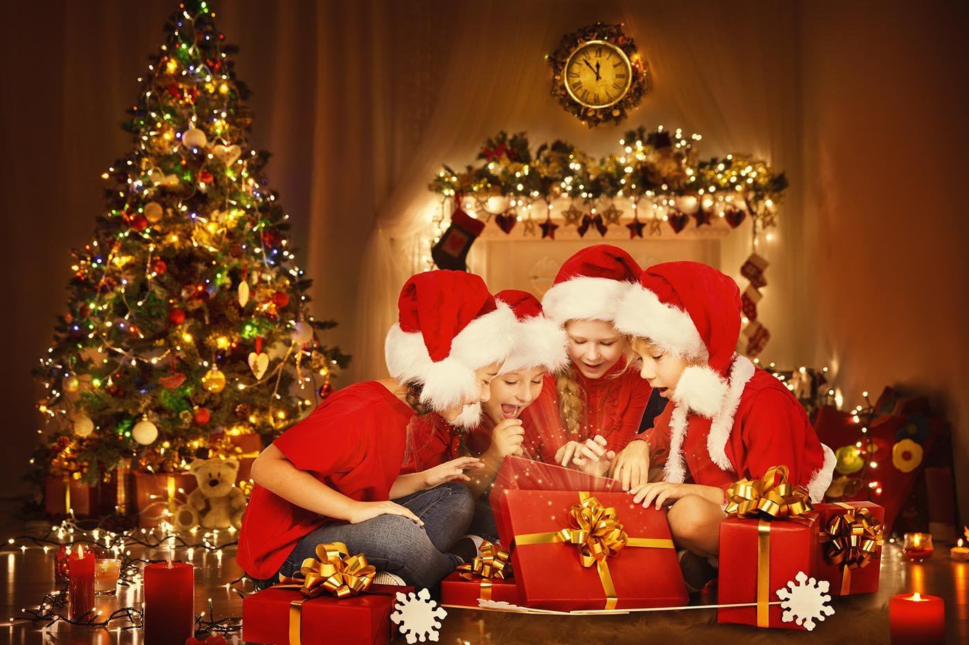 Room Christmas Tree Fireplace Lights With Lit Candle Photography Backdrop J-0067 Shopbackdrop