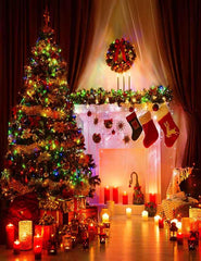 Lighting Xmas Tree Christmas Room For Holiday Photography Backdrop J-0035 Shopbackdrop