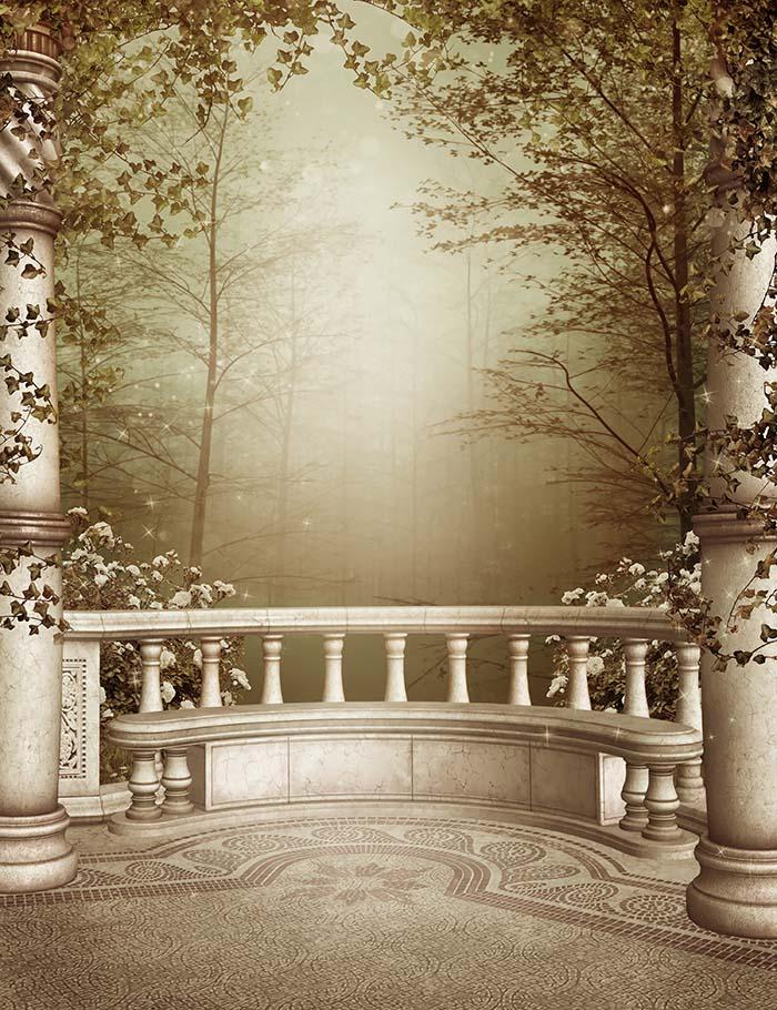 Marble Patio With Columns And Autumn Vines Photography Backdrop  J-0448 Shopbackdrop