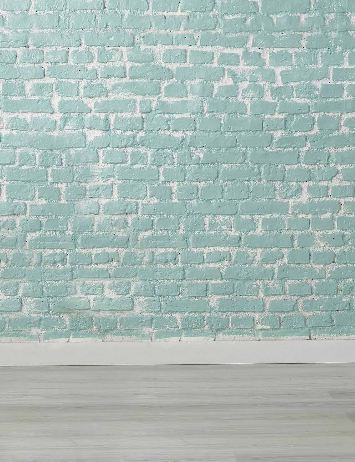 Medium Turquoise Brick Wall With Wood Floor Backdrop Shopbackdrop