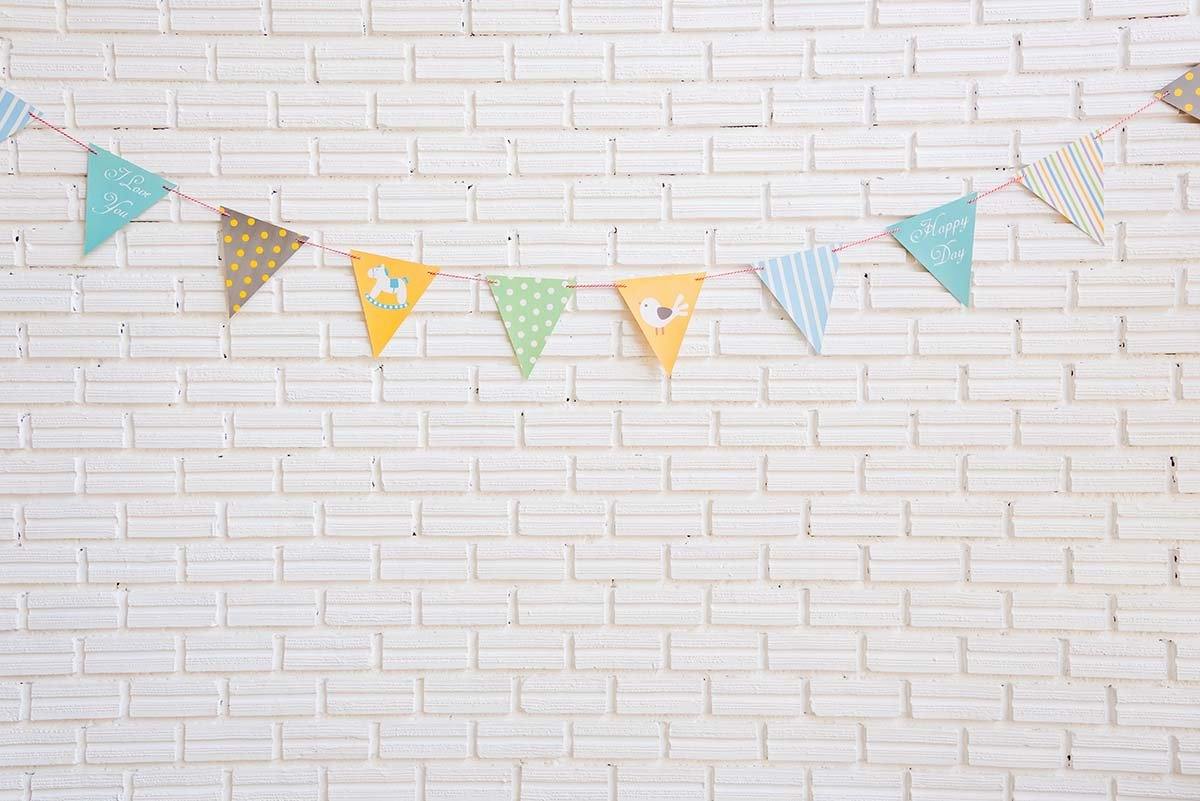 Milk White Brick Wall With Party Flag Photography Backdrop Shopbackdrop