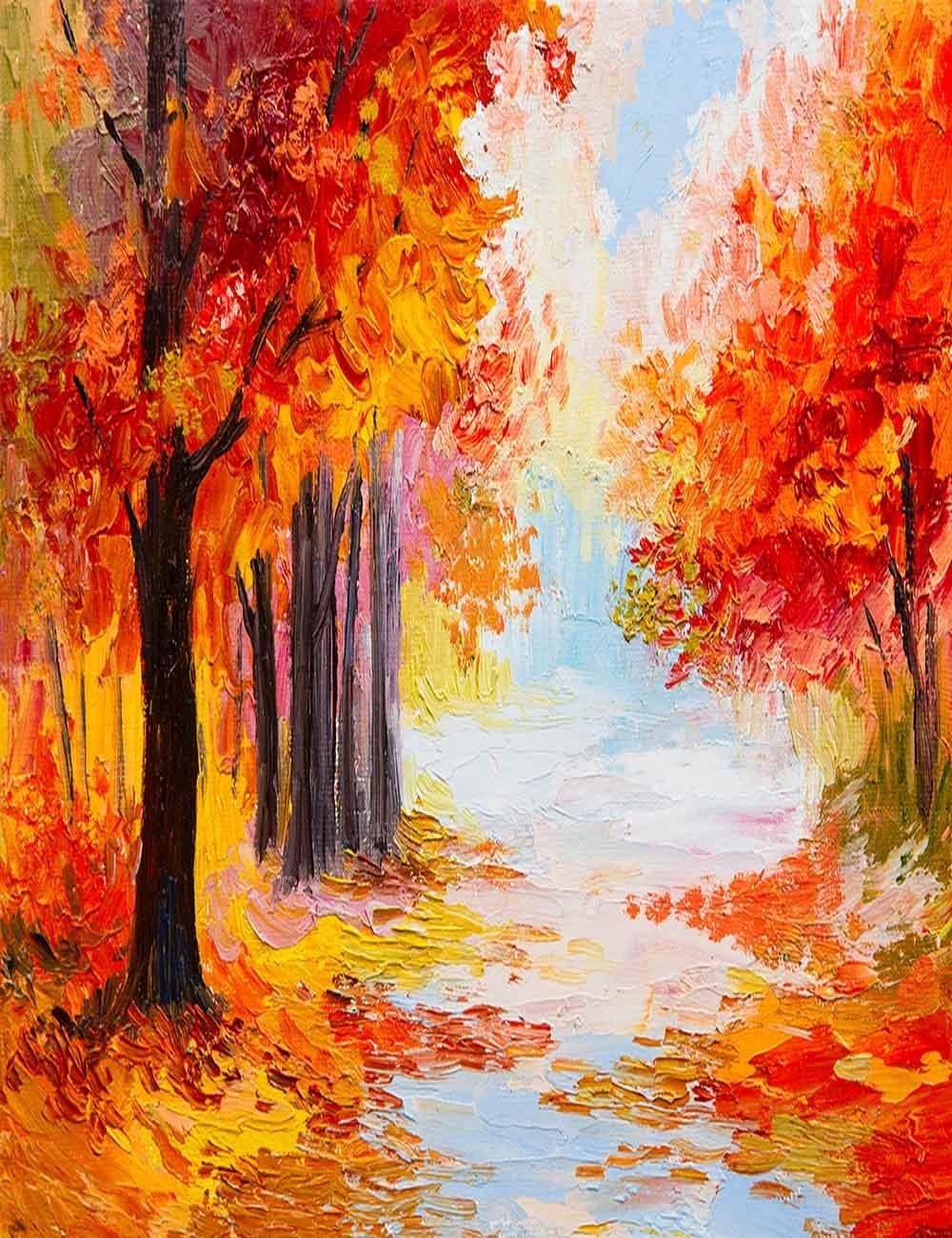 Oil Hand Painted Autumn Maple Scenery Photography Backdrop J-0974 Shopbackdrop