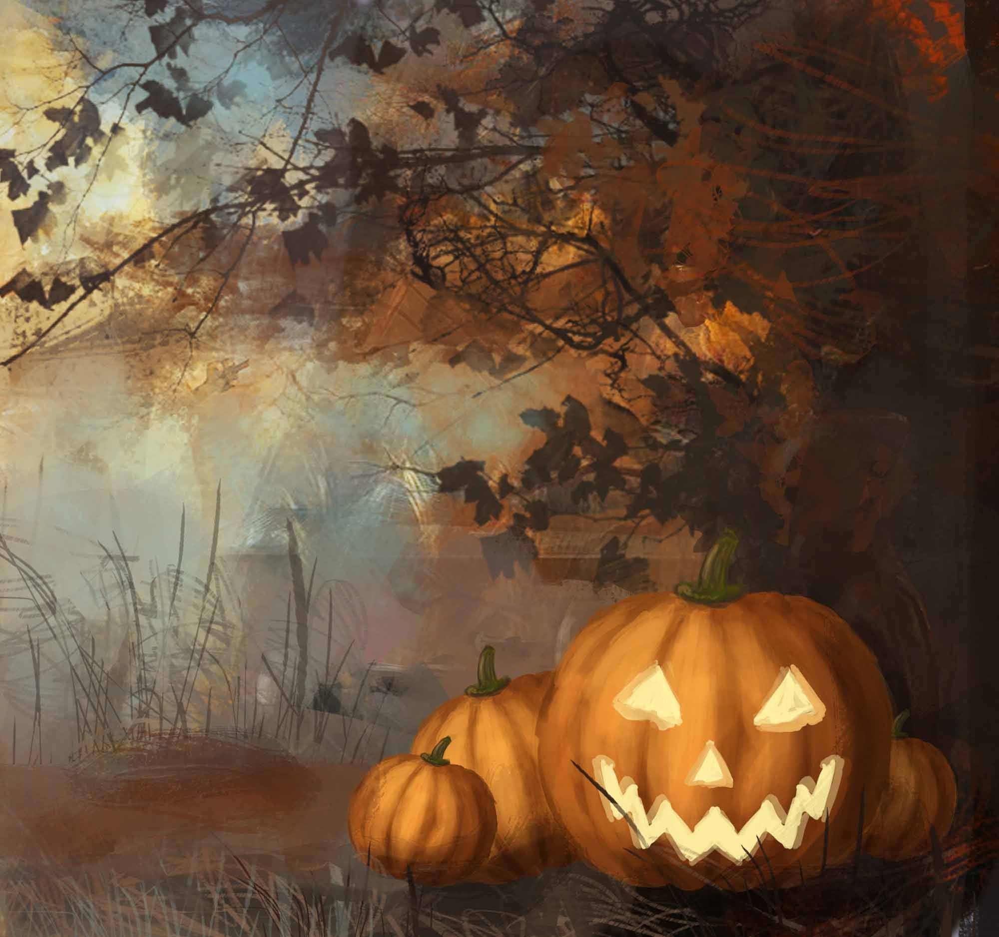 Oil Painting Pumpkin In Wilderness Photography Backdrop For Halloween Shopbackdrop