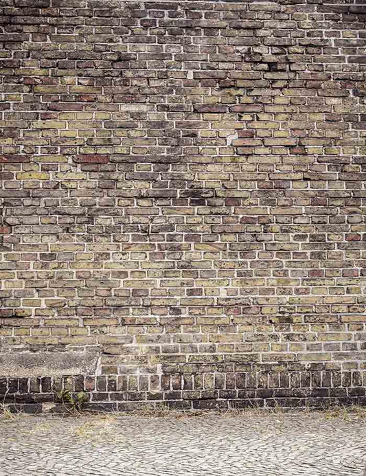 Old Brown Brick Wall With Pavement Photography Backdrop J-0061 Shopbackdrop