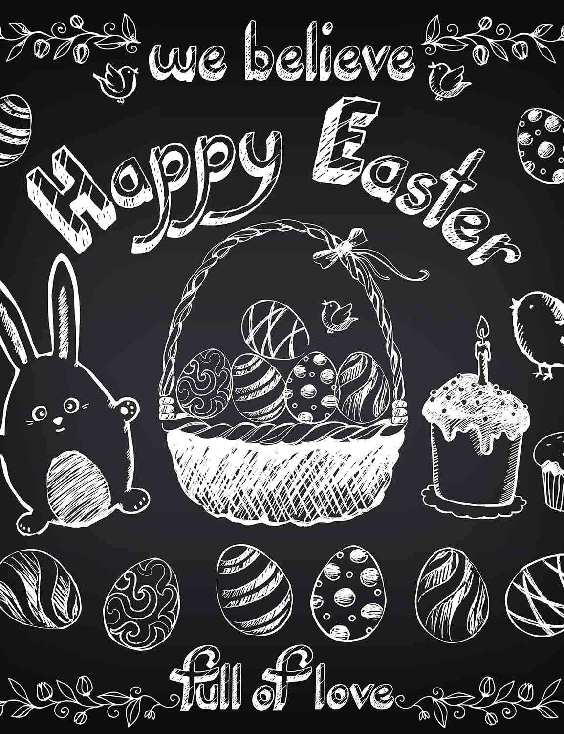 Paint Easter Background With White Chalk On Blackboard Backdrop Shopbackdrop