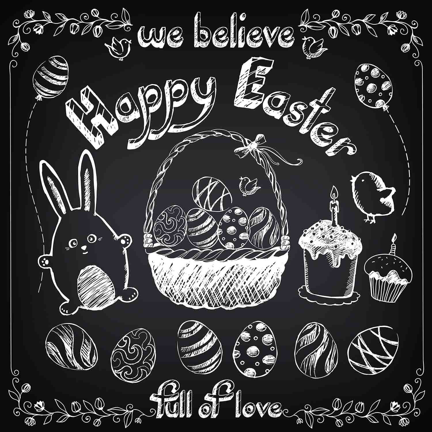 Paint Easter Background With White Chalk On Blackboard Backdrop Shopbackdrop