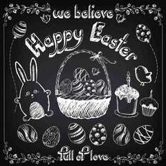 Paint Easter Background With White Chalk On Blackboard Backdrop Shopbackdrop