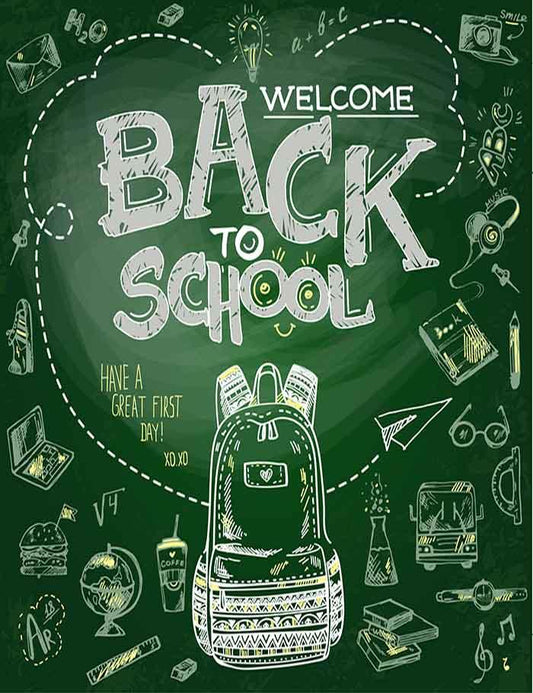 Painted 3D Back To School With Bag On Green Chalkboard Photography Backdrop J-0230 Shopbackdrop