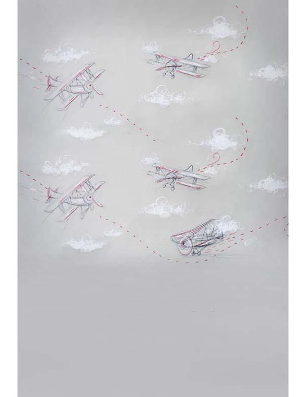 Painted Airplanes Flying In Gray Sky Photography Backdrop S-1206 Shopbackdrop