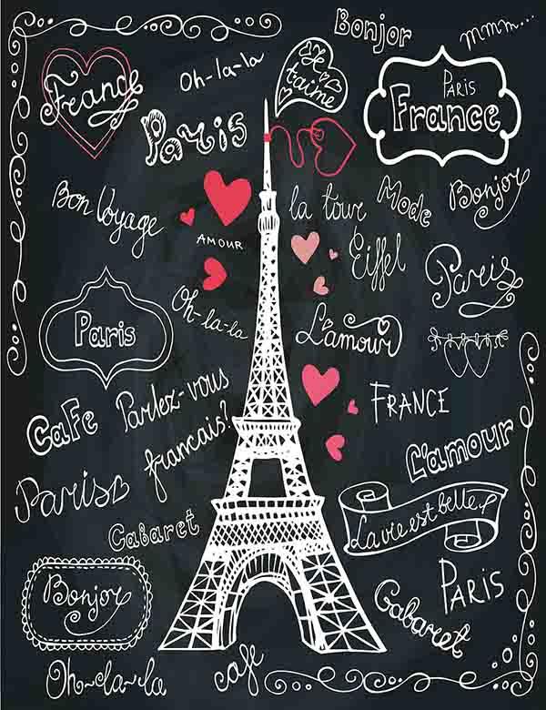Painted Paris And Red Hearts On Chalkboard For Valentines Photo Backdrop Shopbackdrop