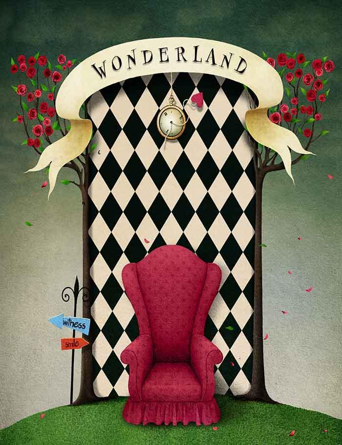 Painted Red Chair With Wonderland Backdrop For Children Photography J-0355 Shopbackdrop