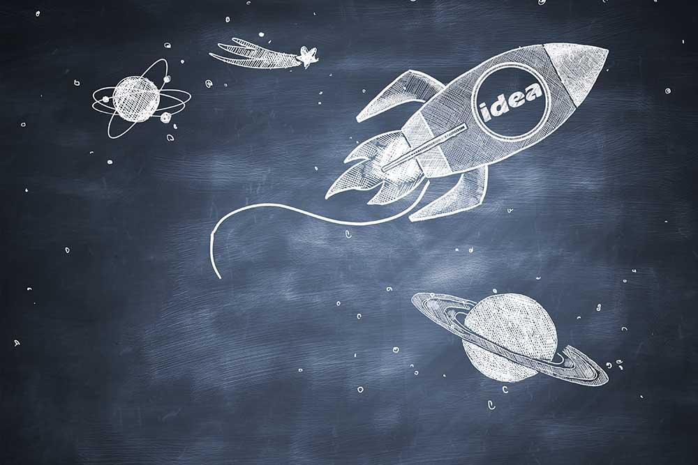Painted Rocket And Planet On Chalkboard For Children Photo Backdrop Shopbackdrop