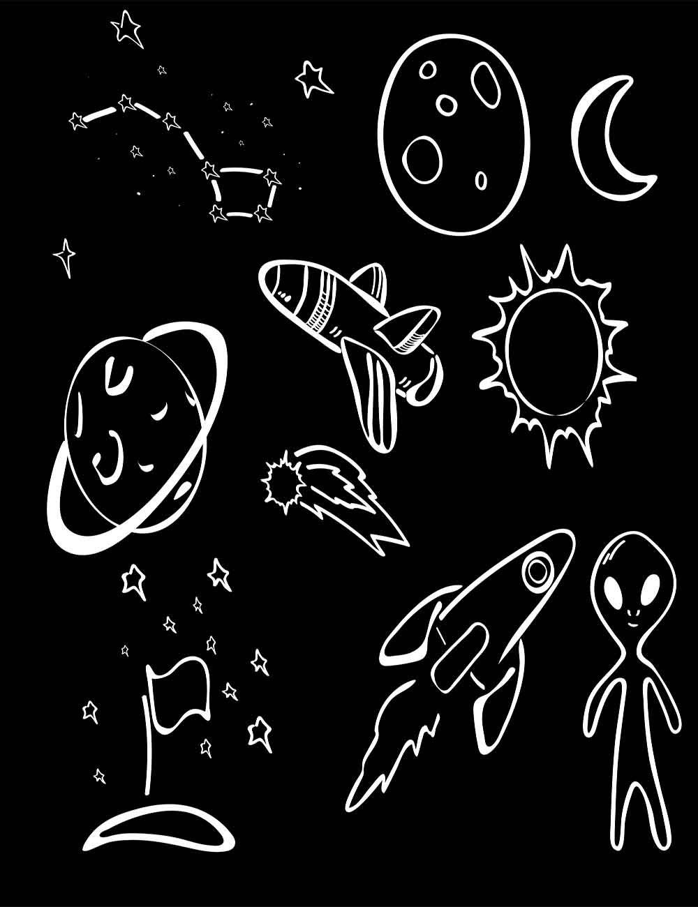 Painted Rocket Star And Alien On Chalkboard For Baby Photography Backdrop Shopbackdrop