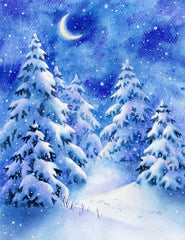 Painted Snow Forest Night With Moon Photography Backdrop N-0040 Shopbackdrop