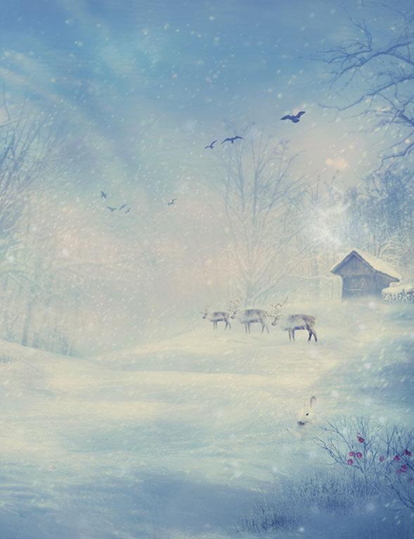 Painted Snow Forest With Deers Photography Backdrop J-0462 Shopbackdrop
