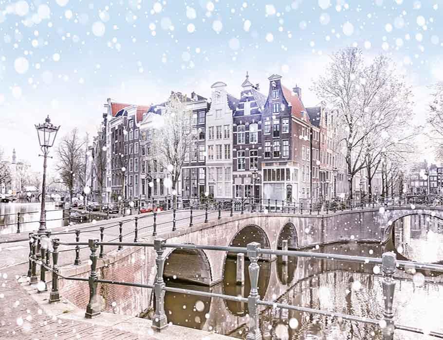 Painted Townhouses In Snow Night Photography Backdrop J-0201 Shopbackdrop