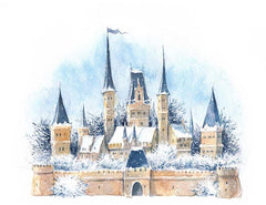 Painted Watercolor Winter Medieval Castle In The Snow Photography Backdrop J-0195 Shopbackdrop