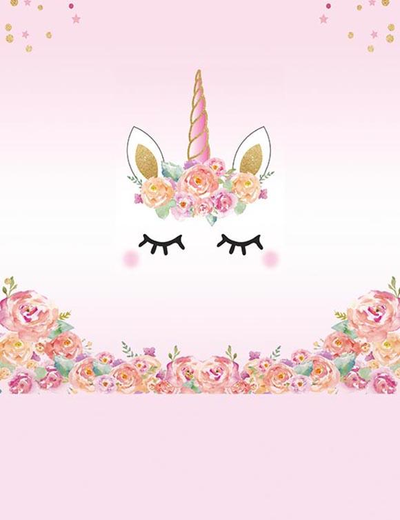 Patterns Pink Unicorn With Flower Backdrop  For Photography Shopbackdrop