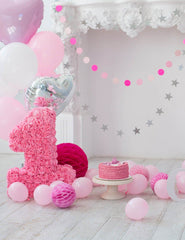 Pink Balloons And Fireplace For Baby 1 Birthday Photo Backdrop Shopbackdrop