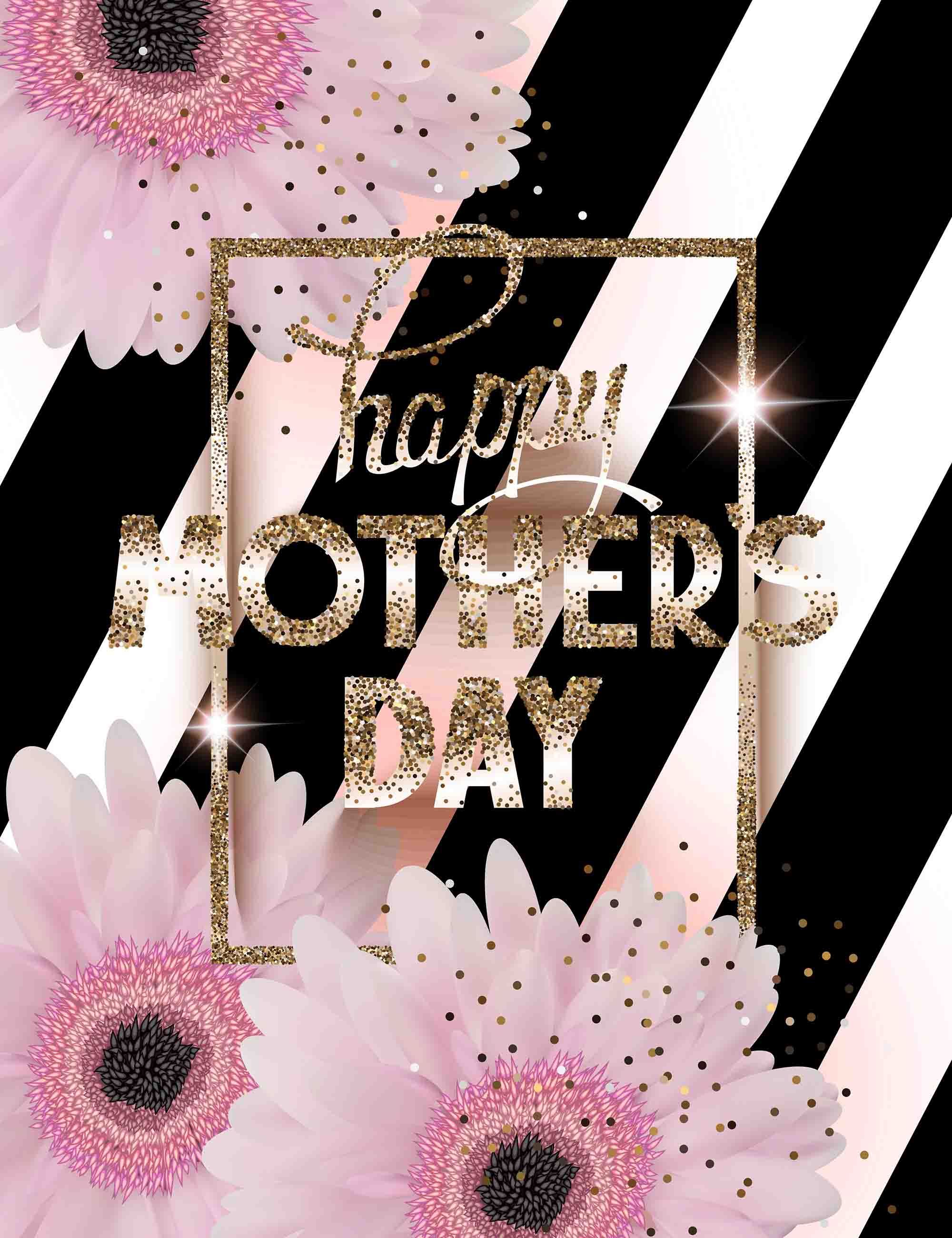 Pink Flowers And Gold Happy Mother Day With Strips Background Backdrop Shopbackdrop