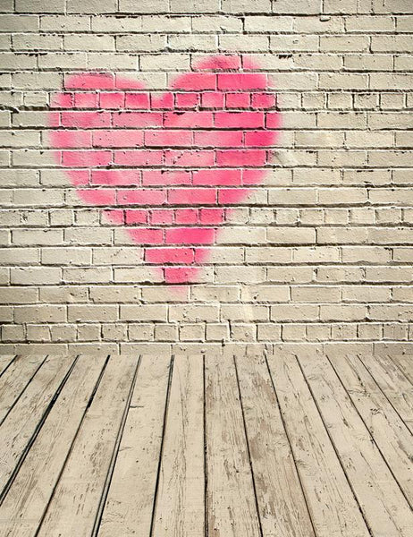 Pink Red Heart Paint On Retro Wall With Wood Floor Texture Backdrop For  Photography