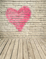 Pink Red Heart Paint On Retro Wall With Wood Floor Texture Backdrop For Photography Shopbackdrop