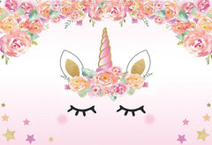 Pink Unicorn Patterned With Flower Star For Baby Show Backdrop Shopbackdrop