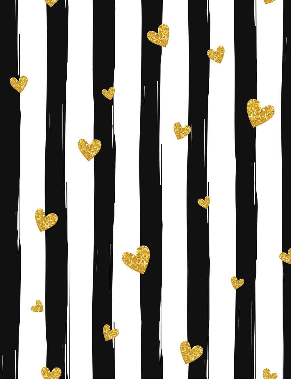 Printed Black Strips With Gold Hearts Photography  Backdrop Shopbackdrop
