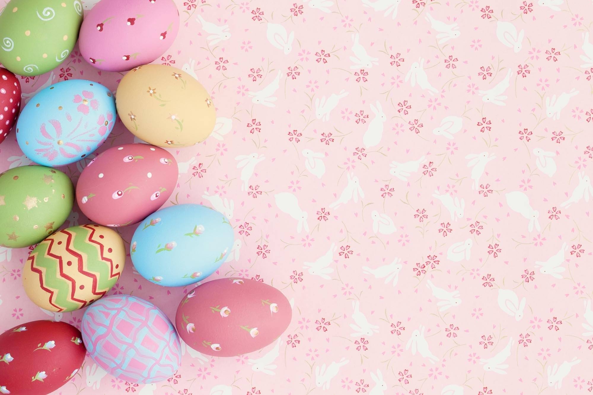 Colorful Easter Eggs On Pink Paper Backdrop For Photography Shopbackdrop