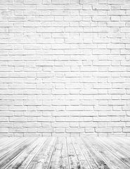 Printed Retro White Brick Wall Texture With Old Floor Photography Backdrop  J-0325 - 4'WX5'H(1.2MX1.5M) / Wrinkle Free Cloth