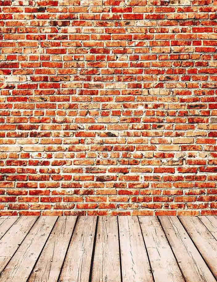 Printed Senior Red Brick Wall Texture With Wood Floor Backdrop For Photography Shopbackdrop