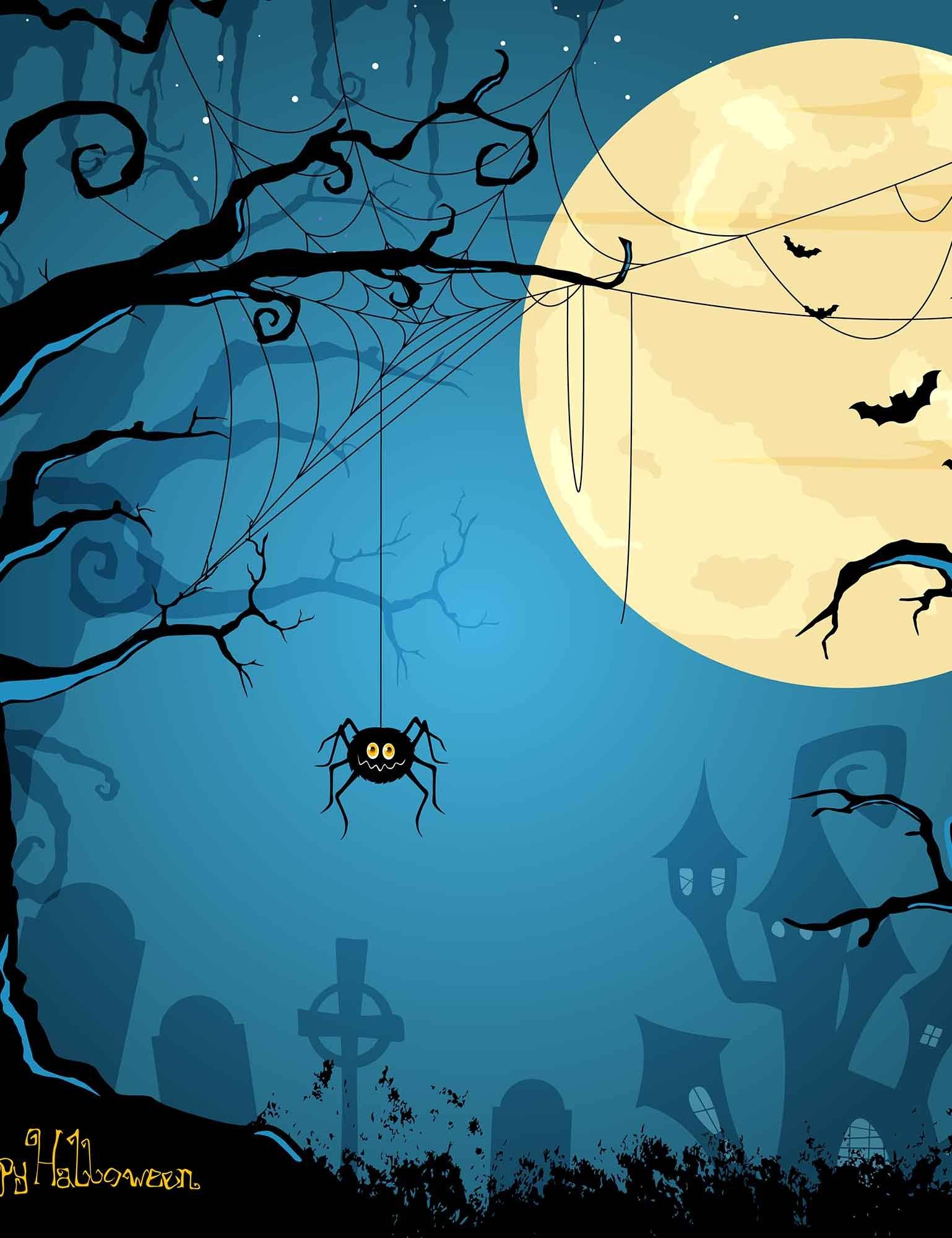 Printed Spider Dry Branches Full Moon Background For Halloween Backdrops Shopbackdrop
