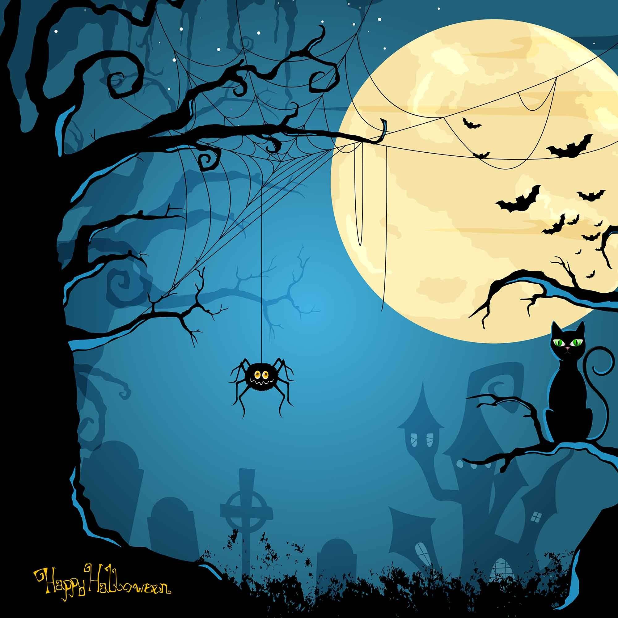 Printed Spider Dry Branches Full Moon Background For Halloween Backdrops Shopbackdrop