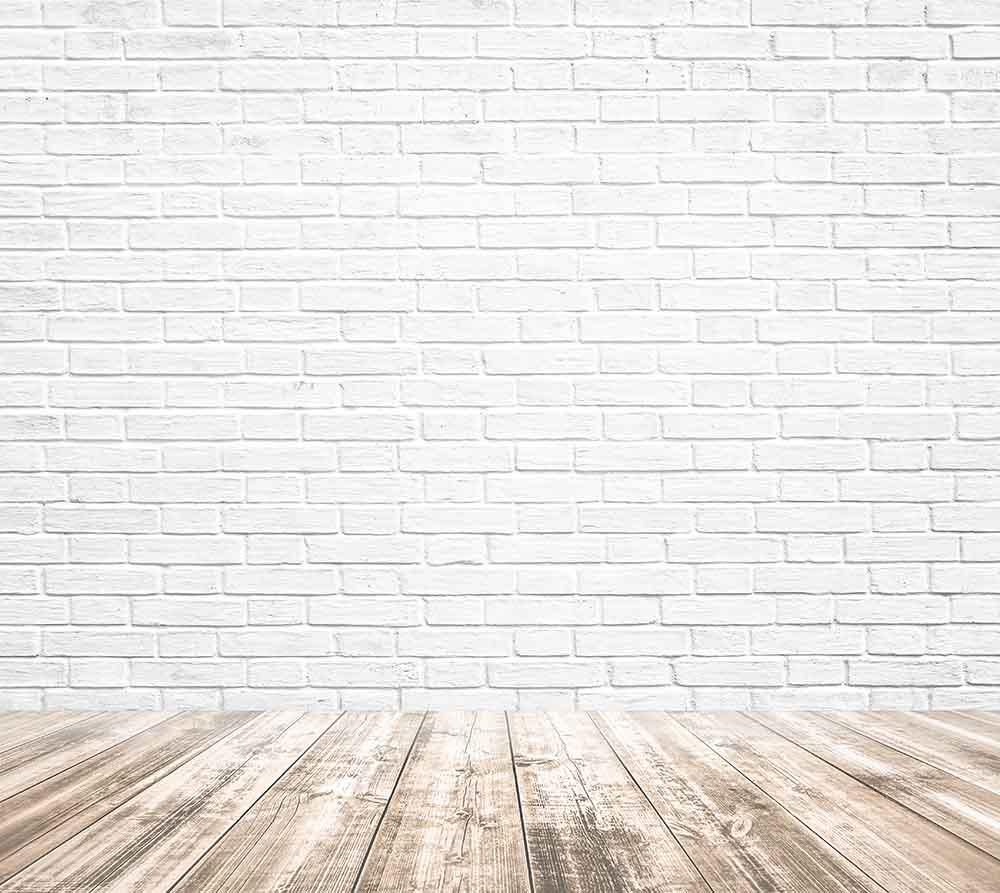 Printed White Brick With Wooded Floor Texture Photography Backdrop  J-0326 Shopbackdrop