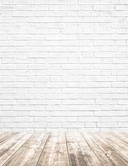 Printed White Brick With Wooded Floor Texture Photography Backdrop  J-0326 Shopbackdrop